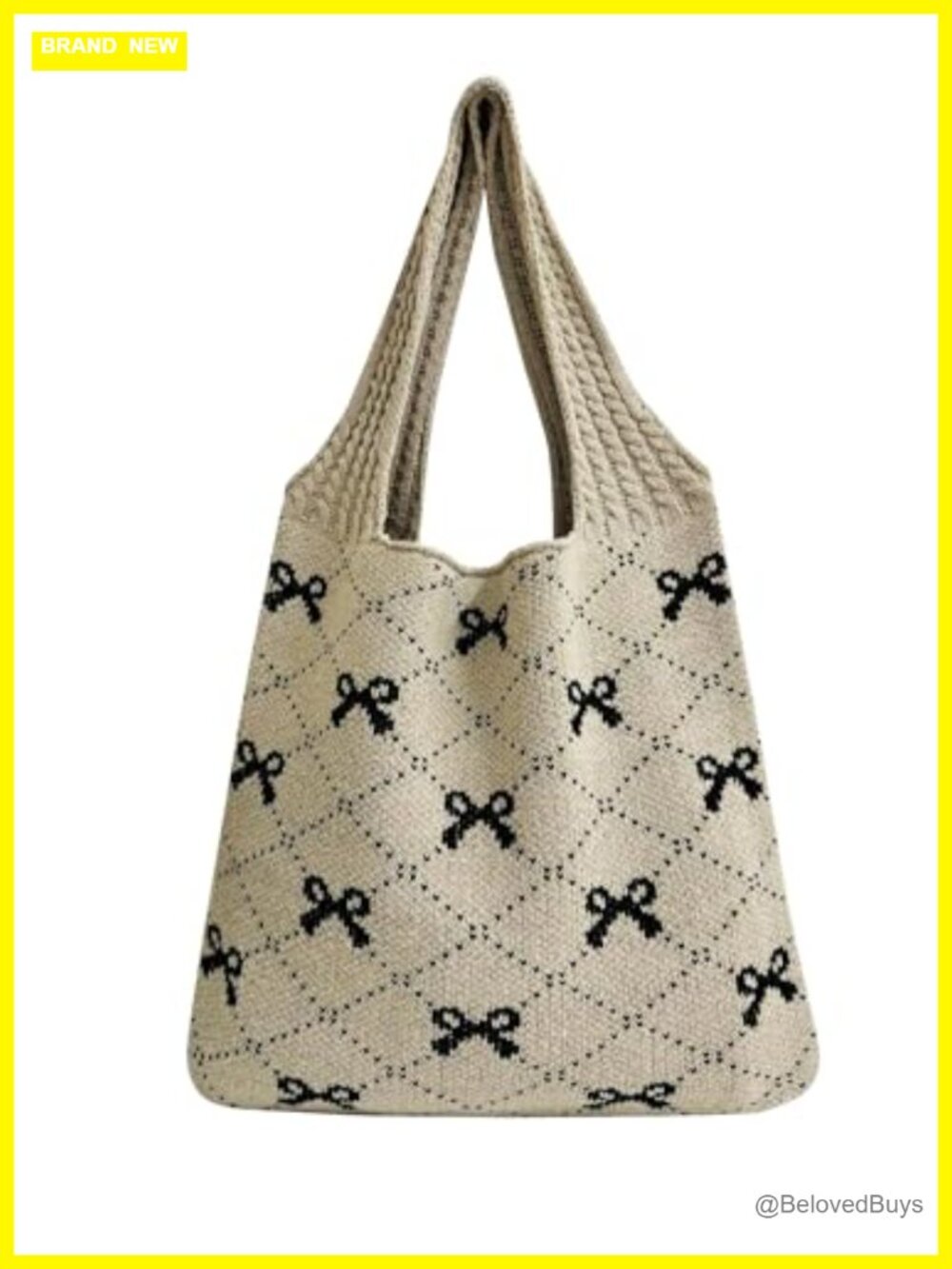 Crochet Tote Bag Bow Pattern Knitted Boho Shoulder Handbag Travel Tote